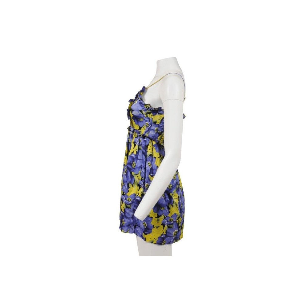 Balenciaga Women Mini Dress US 8 FR 38 Purple Yellow Floral Print Pleated Ruffle - Picture 6 of 11